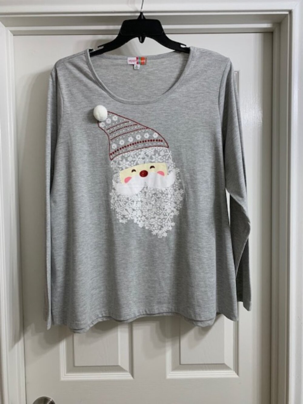 Merry Wear Brand Women's Gray Heather T-Shirt with Santa Design, Size 3X
